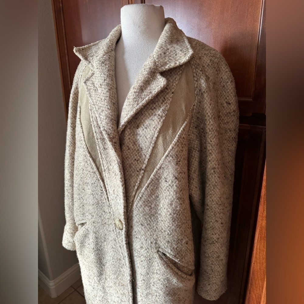 intage Portrait Wool Tweed Coat Leather Trim Women’s M Union Made USA